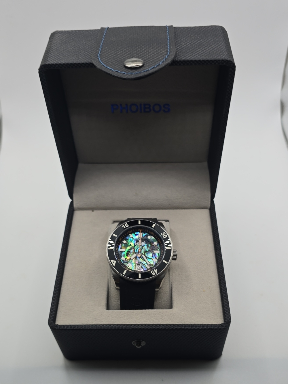 Phoibos Wave Master Automatic 300m Dive Watch Abolone Shell Face